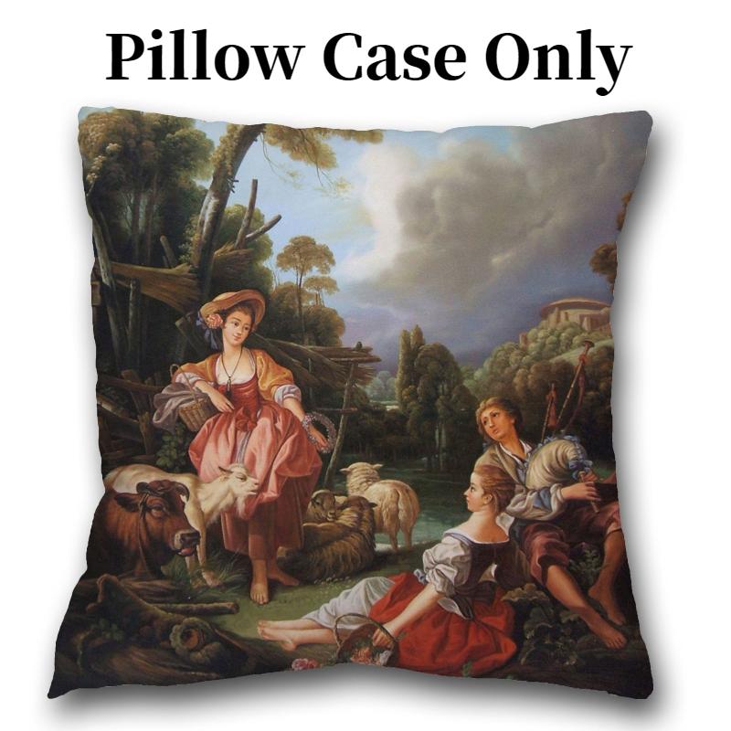 Oil Throw Painting Pillow Case Linen Suede Soft Cushion Cover Decoration Room