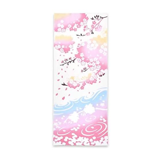 Miyamoto Kenema Tenugui Dyed Cotton Towel, Minamo Sakura (Water Surface Cherry Blossoms), Note. 35x90cm, 100% Cotton, Made in Japan