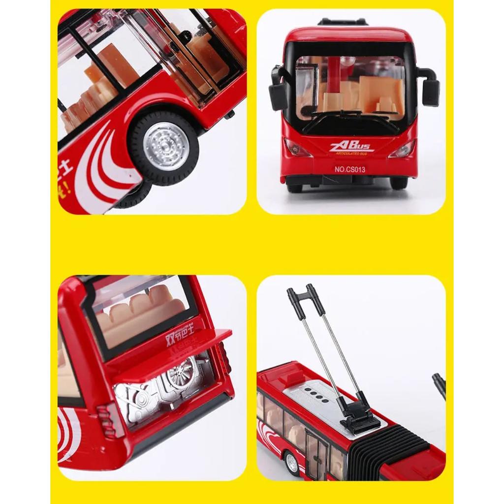 Electric Tourist Toy Traffic Trackless Bus Alloy Passenger Car Model Metal Double Section City Bus Model Sound Light Kids Gifts