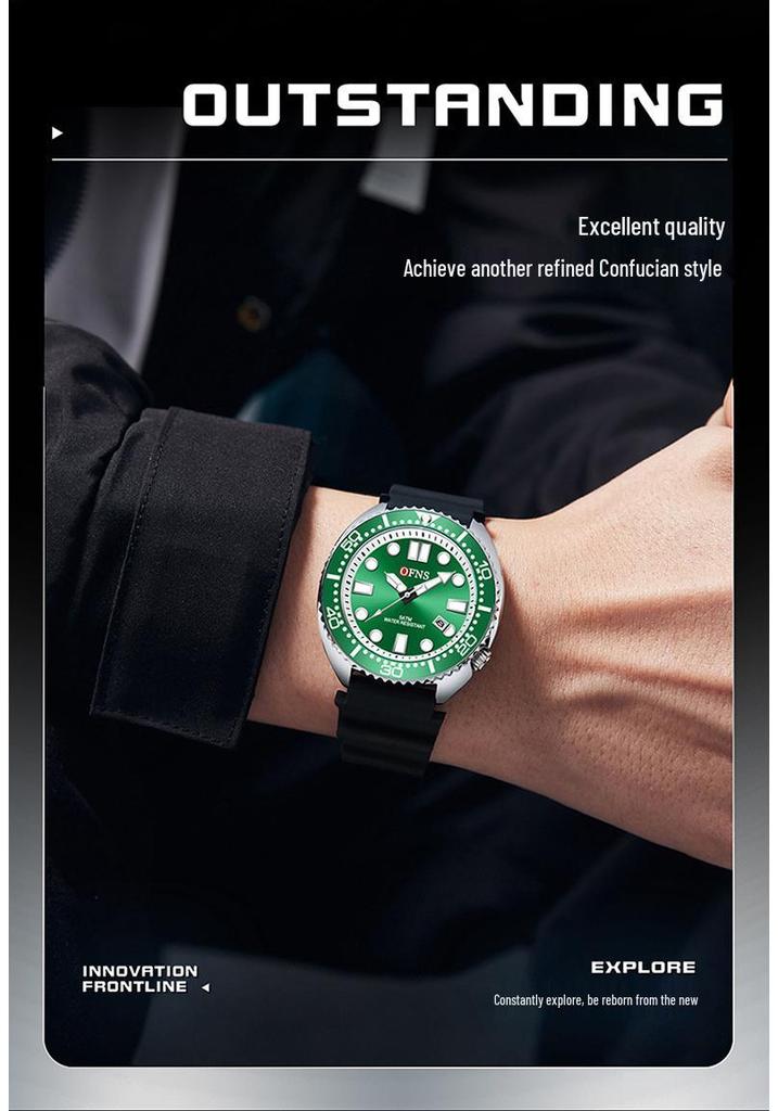 Oufannishi Waterproof Quartz Men's Watch with Luminous Dial, Rotating Bezel, and Calendar