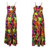 Women's Sexy Spaghetti Strap Colorful Print Maxi Dress, Backless Cut Out High Waist Tiered Beach Vacation Evening Party Gown