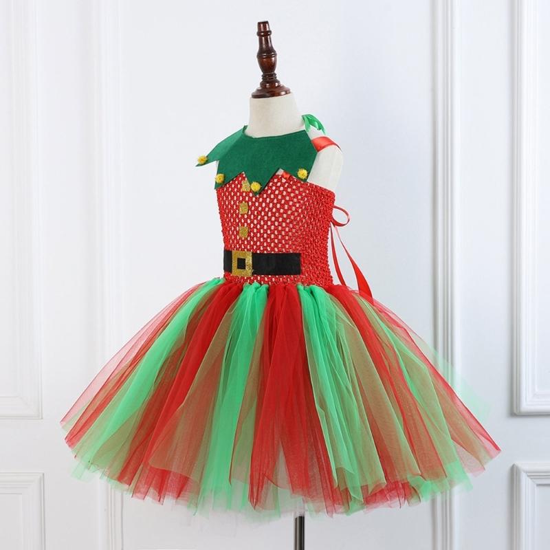 Girl Christmas Elf Dress up Costume with Dress Christmas Hat (Or Headband) Christmas Dwarf Outfit for Kid Girl Christmas