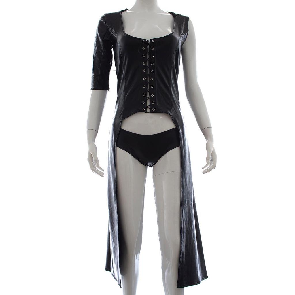 Rubberized Patent Leather Cape Tights & Queen Costume Sexy Lingerie Set