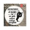 Round Black Cat Welcome Metal Wall Sign