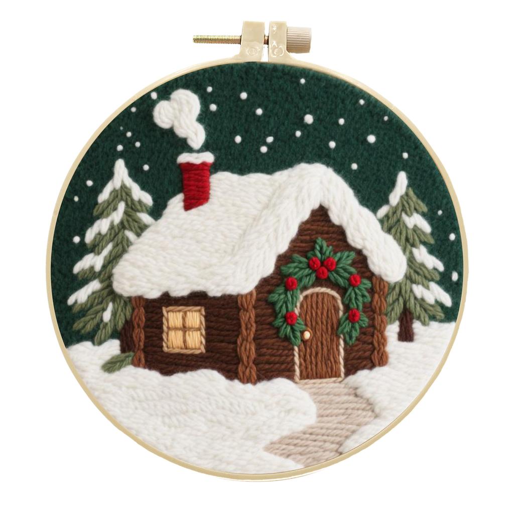 1 Set Winter Snowscape Cabin DIY Embroidery Material Kit, Suitable for Beginners, Includes Tools and Stitch Tutorial, Embroidery Fabric Material Kit