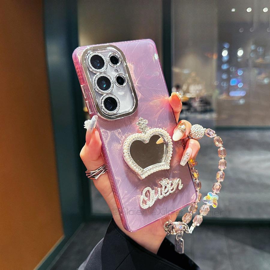 Suitable for Samsung S25 Ultra Crown Mirror Mobile Case S24 Plus Laser Feather Pattern S23 Ultra New