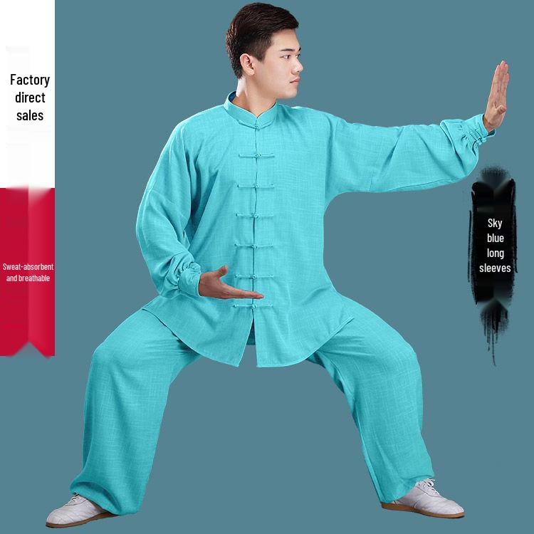 Men's Bamboo Cotton Linen Tai Chi Wushu Suit - Chinese Style Practice Clothing, Thin for Spring/Summer Morning Exercise