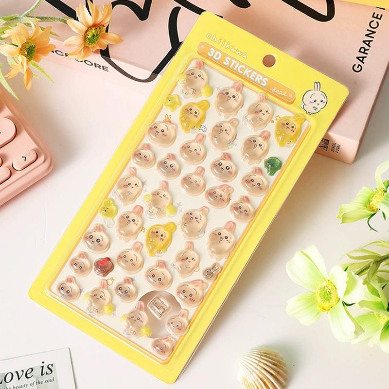 Chiikawa 3D Crystal Stickers Usagi Stereoscopic Adhesive Decal Glitter Transparent Sticker Diy Scrapbook Laptop Phone Decorative