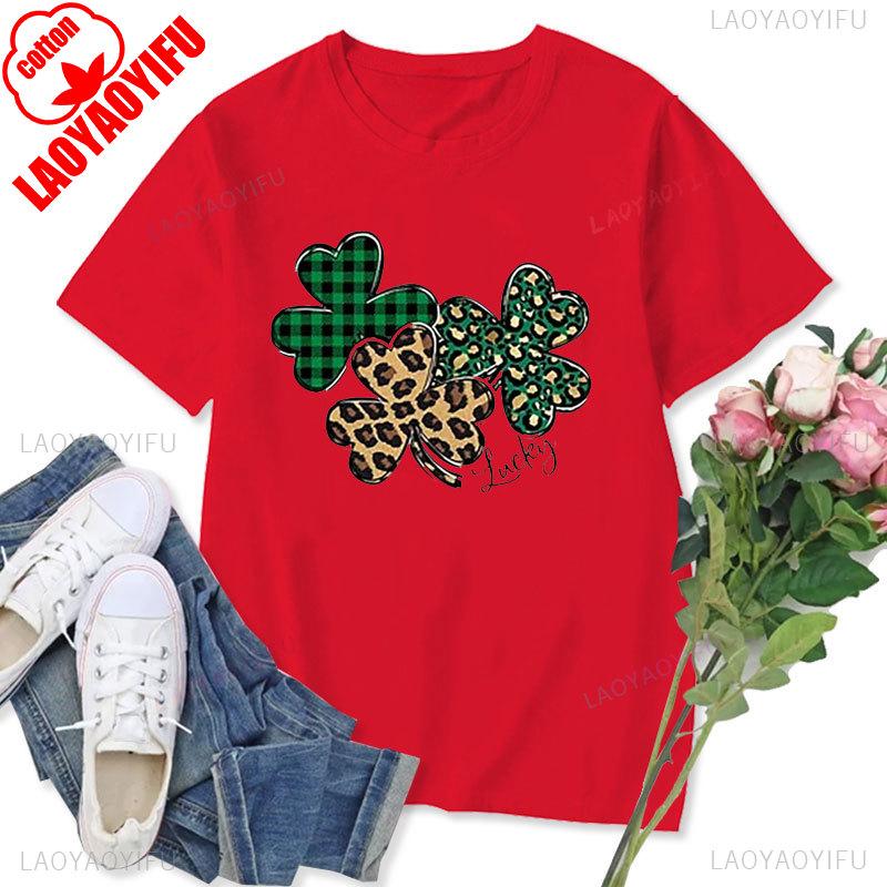 Womens Tshirt St Patricks Day Graphic Tops Funny Short Sleeve Shamrock Shirts Cute St Pattys Printed Tee Unisex Cotton Camisetas