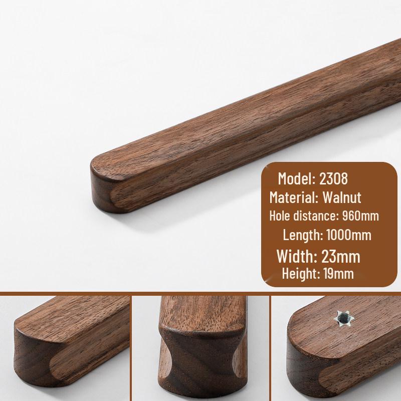 Black Walnut Wood Wardrobe Drawer Pulls - Solid Wood Handles for Children's Cabinet, Japanese Simple Light Luxury Design