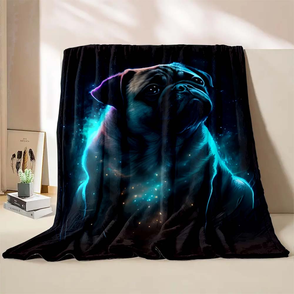 6 Sizes Cute Dog Pug Printed Blanket Warm Soft and Comfortable Home Travel Camping Blanket Sofa Bedding Cover Blanket Child Gift