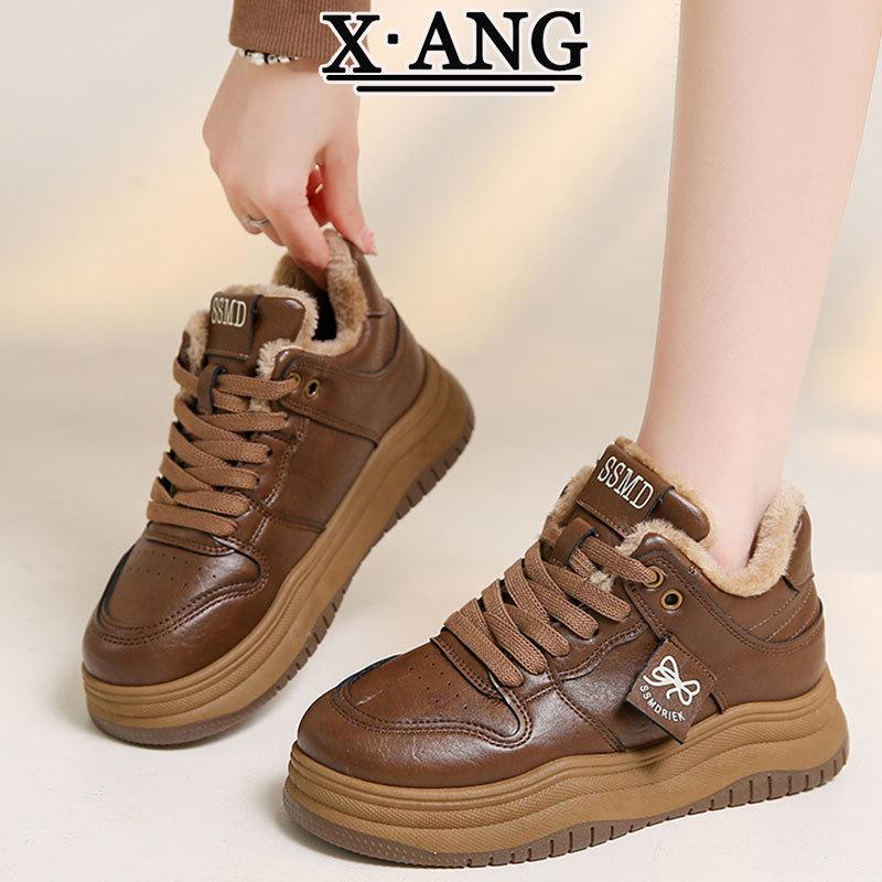 Leather high-top shoes children's versatile platform casual sports shoes winter new velvet thickened warm cotton shoes
