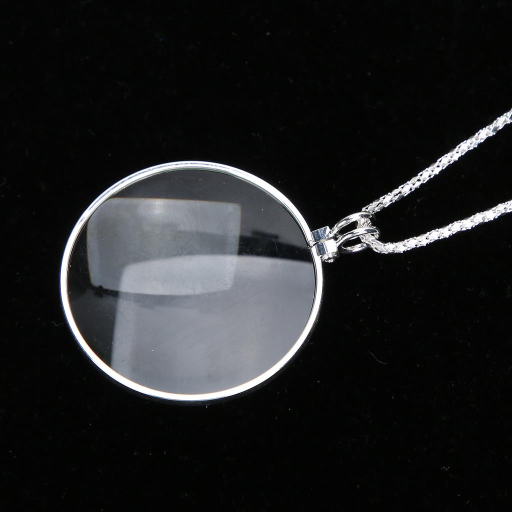 5X Alloy Necklace Magnifying Glass Portable Rding Pendant Magnifier with Chain