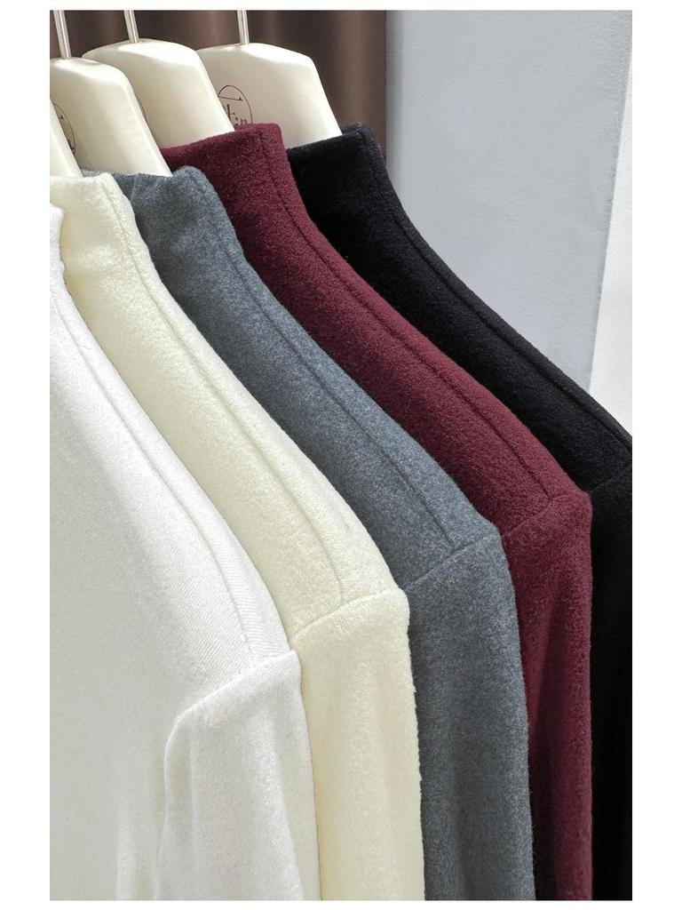 Women's Slim-Fit Gray Thermal Long-Sleeve T-Shirt with Half-High Neck for Autumn/Winter