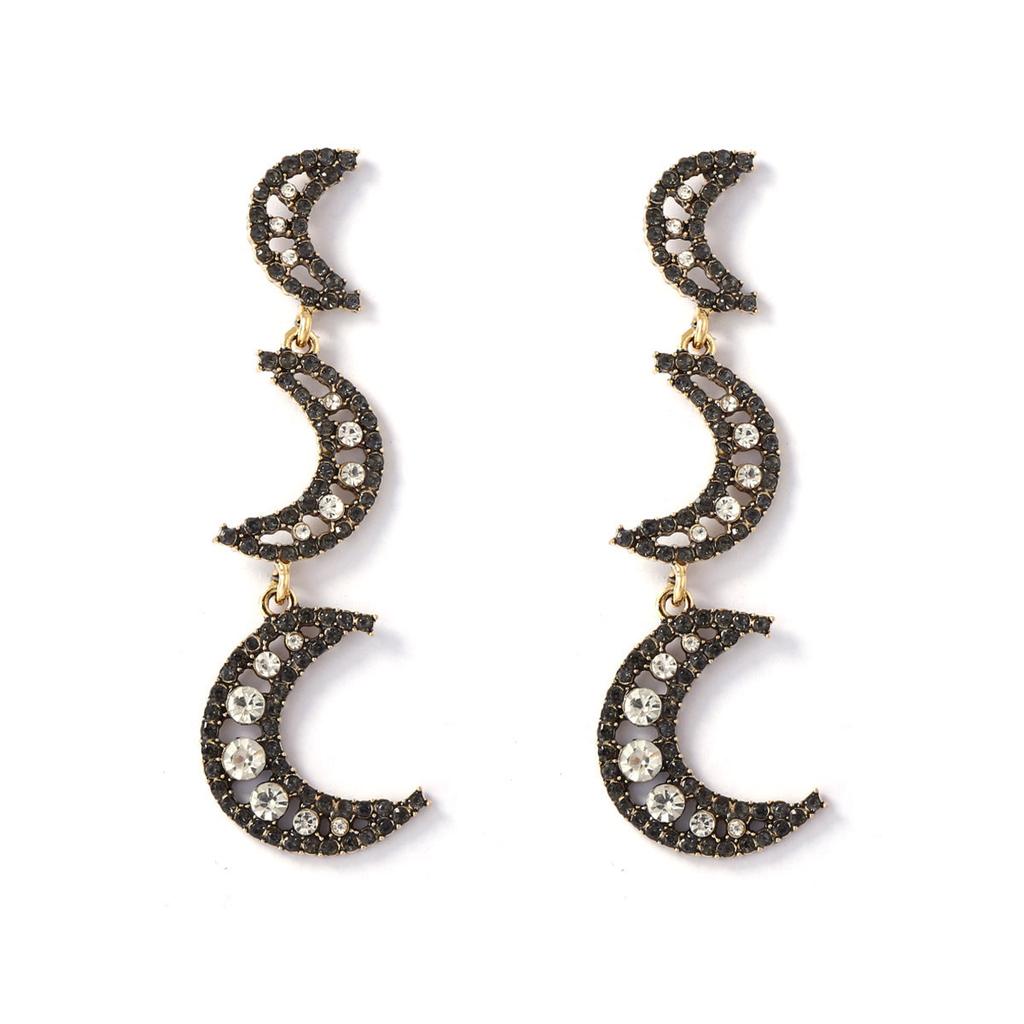 New Exaggerated Personality Shiny Inlay Zircon Hollow Out Moon Splicing Long Dangle Earrings for Women Retro Temperament Jewelry