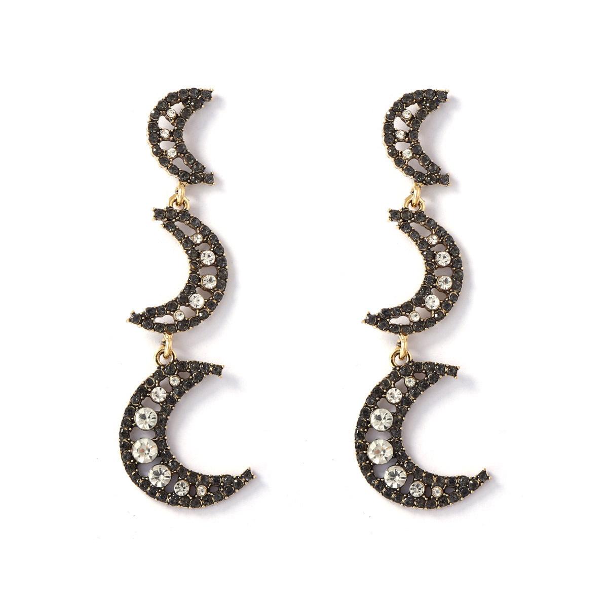 

New Exaggerated Personality Shiny Inlay Zircon Hollow Out Moon Splicing Long Dangle Earrings for Women Retro Temperament Jewelry золотой