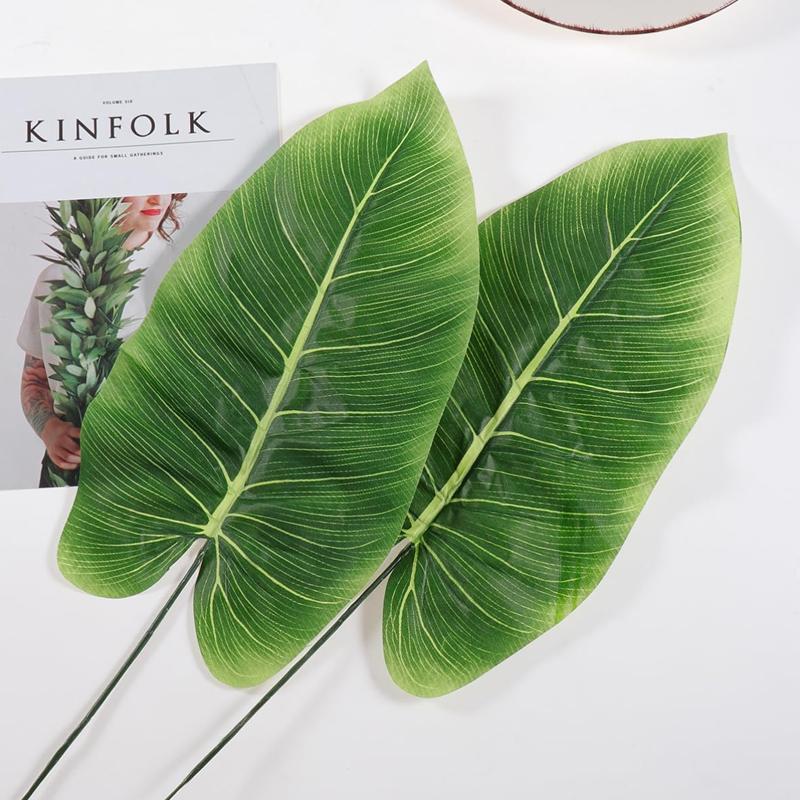 Artificial Green Canna Leaves with Stem, Tropical Faux Leaf Greenery Decor for Hawaiian Luau Jungle Beach Theme Party Decor