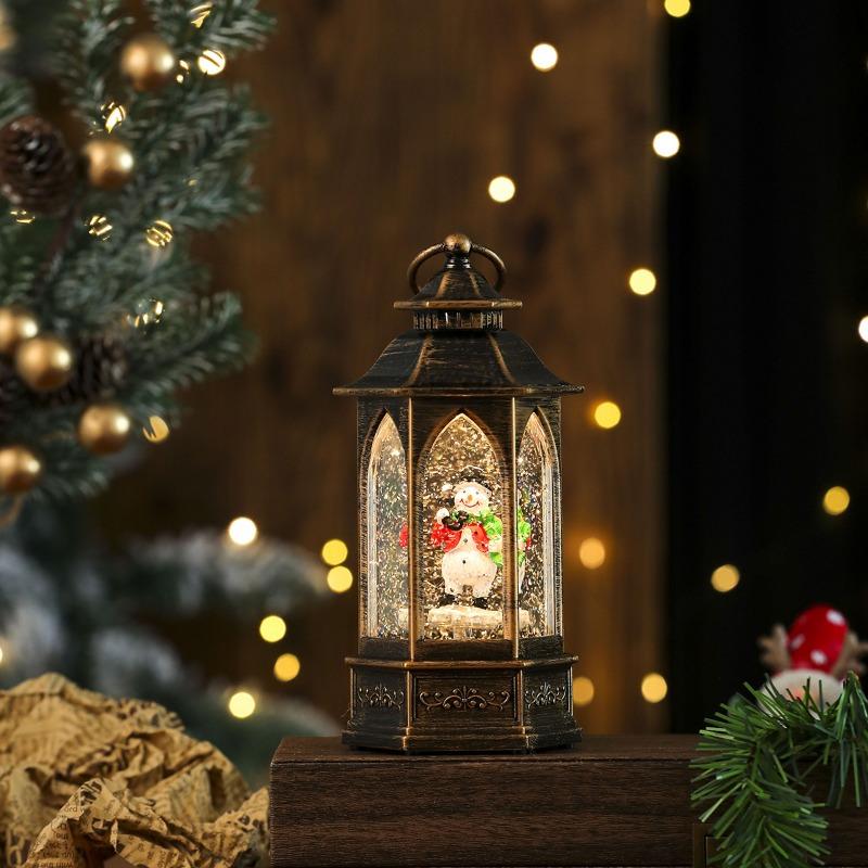 New Illuminated Rotating Snowflake Hexagonal Water-filled Oil Lamp Music Box Ornament, Christmas Gift Decoration Horse Lantern