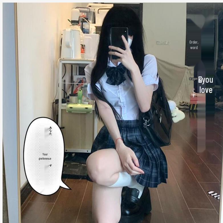 Waist-Cinching Japanese JK Uniform: Carbon Grey Pleated Skirt & Slim Fit Shirt Set