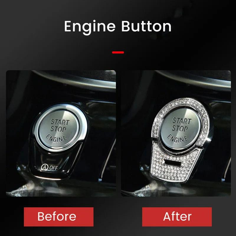 Diamond Steering Wheel Start Button Media iDrive AC Volume Knob Metal Crystal Sticker Accessories for BMW 5 X3 X4 Series