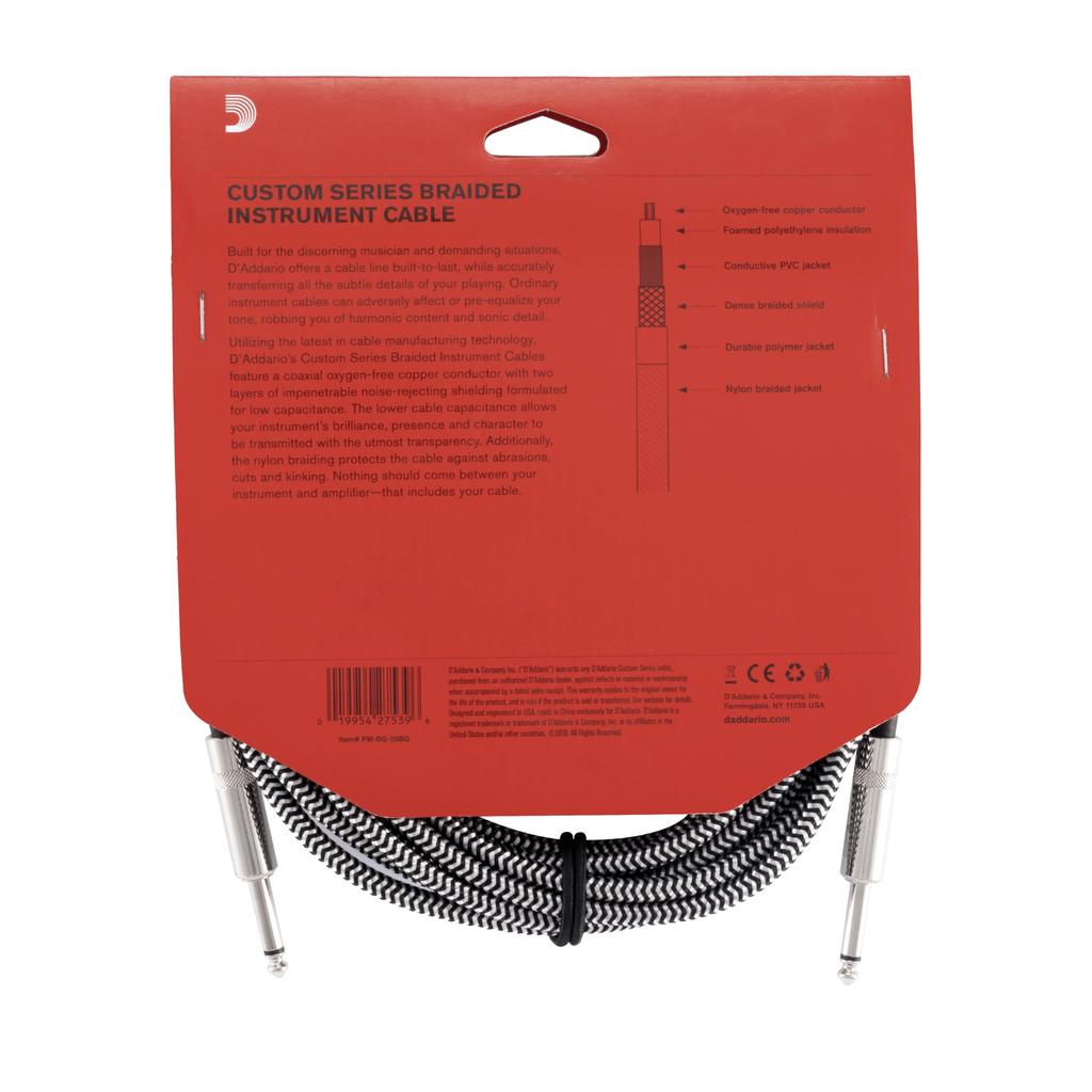 Geschirmtes Kabel Custom Series Geflochtenes Instrumentenkabel Grau D'Addario (Gitarrenschild) PW-BG-20BG (6,1 m SS) []