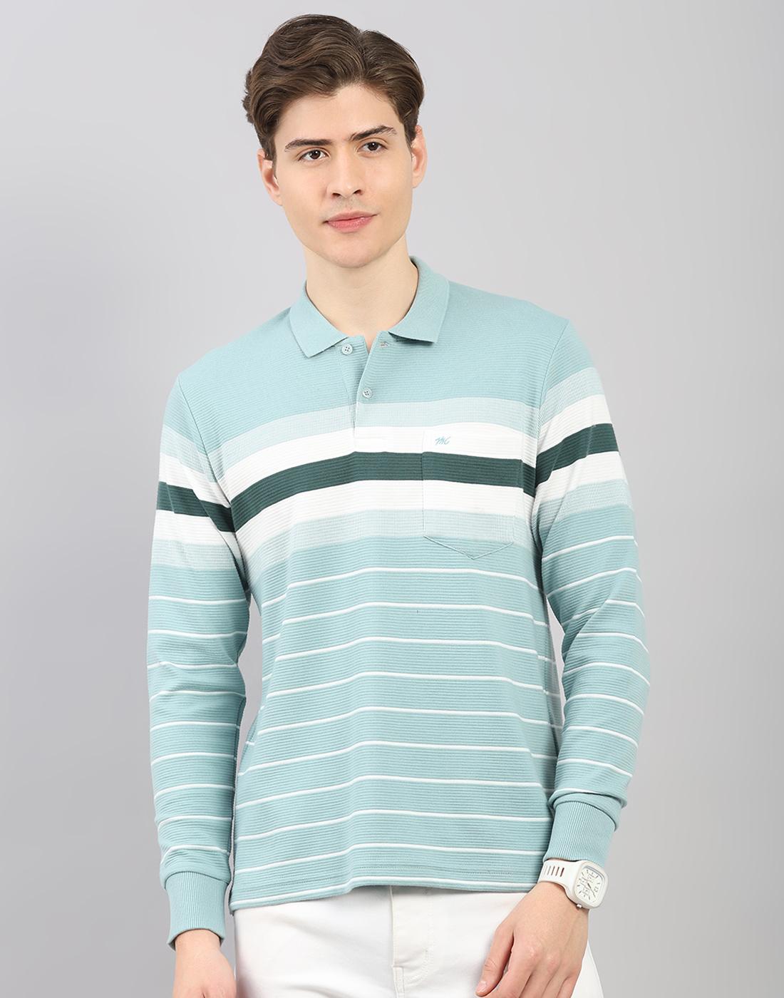 

Monte Carlo Men s Regular Fit Striped Polo Neck Full Sleeve T-Shirt XL зелений