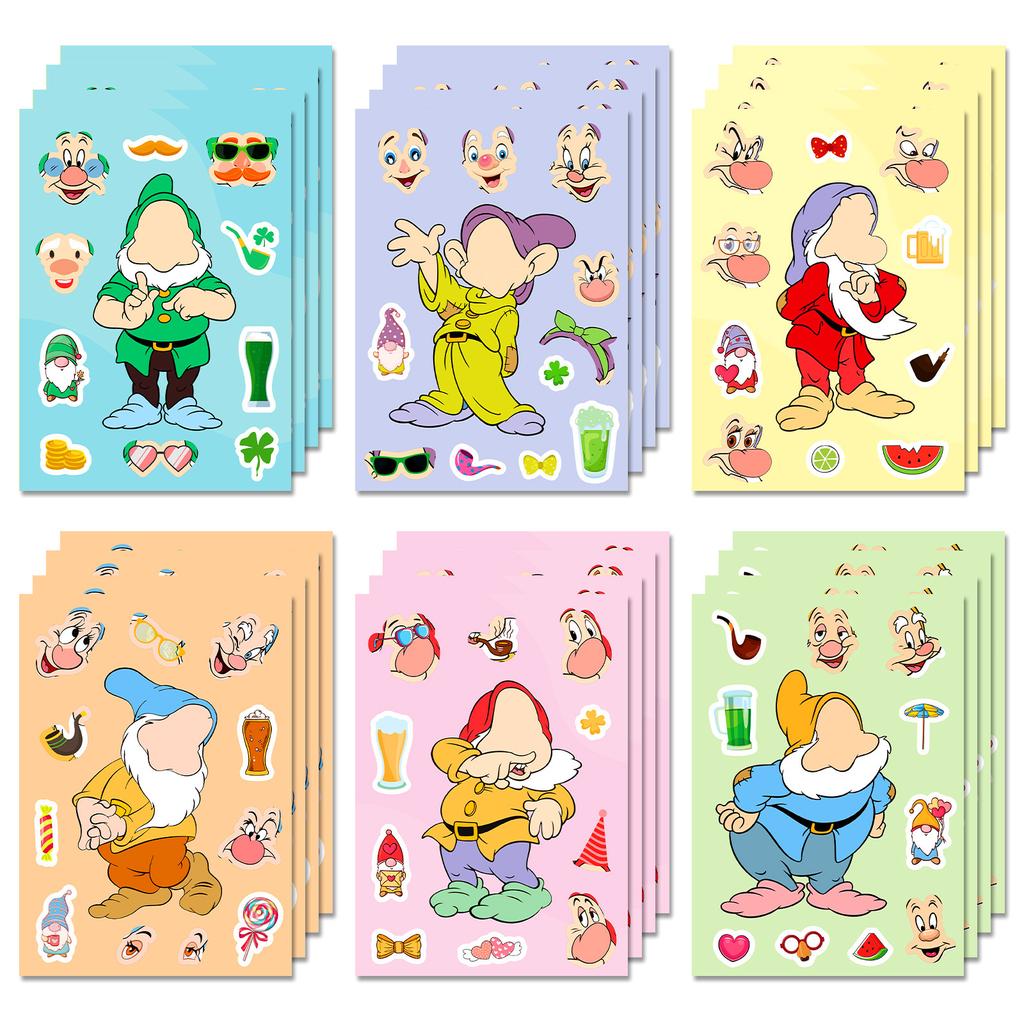 Boutique 6 Pack Dwarf Face Changer Puzzle Sticker Diy Children'S Craft Lesson Game