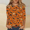Women's Fashion Casual Three-quarter Sleeve Halloween Printed Round Neck Top