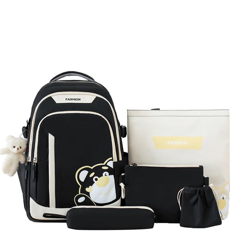 Five-Piece Backpack Set Women's Bear Printed Backpack Student Color Contrast Schoolbag