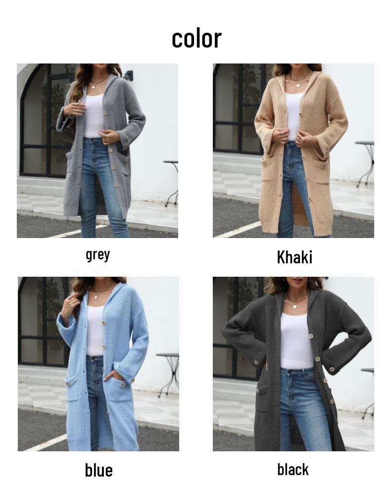 2024 Autumn/Winter V-neck Knitted Cardigan: European & American Women's Loose Solid Color Sweater Fashion.
