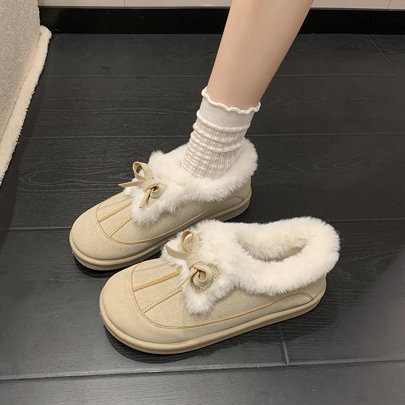Winter Warm Short Plush Suede Casual Shoes Women 2026 Sweet Bowknot Furry Non Slip Snow Boots Fluffy Fur Woman's Ankle Boots
