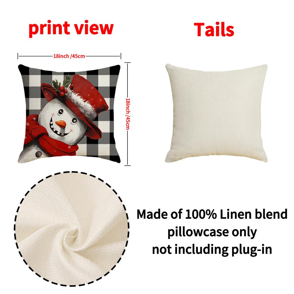 New Christmas Set Linen Pillow Plaid Snowman Print Cushion Indoor Holiday Decoration Sofa Cushion