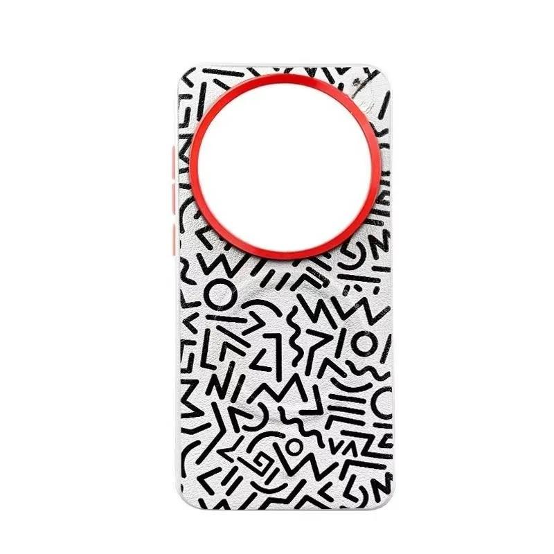 Magnetische Zuigtelefoonhoesje voor Honor Magic 8 Pro Geometrische Graffiti Geschilderde Lederen Cover voor Honor Magic 7 Pro 7RSR Harde Schaal