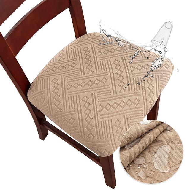 Jacquard Dining Chair Cover Stretch Waterproof Seat Covers Kitchen Room Leave Shape Cushion Slipcover Solid Color Banquet