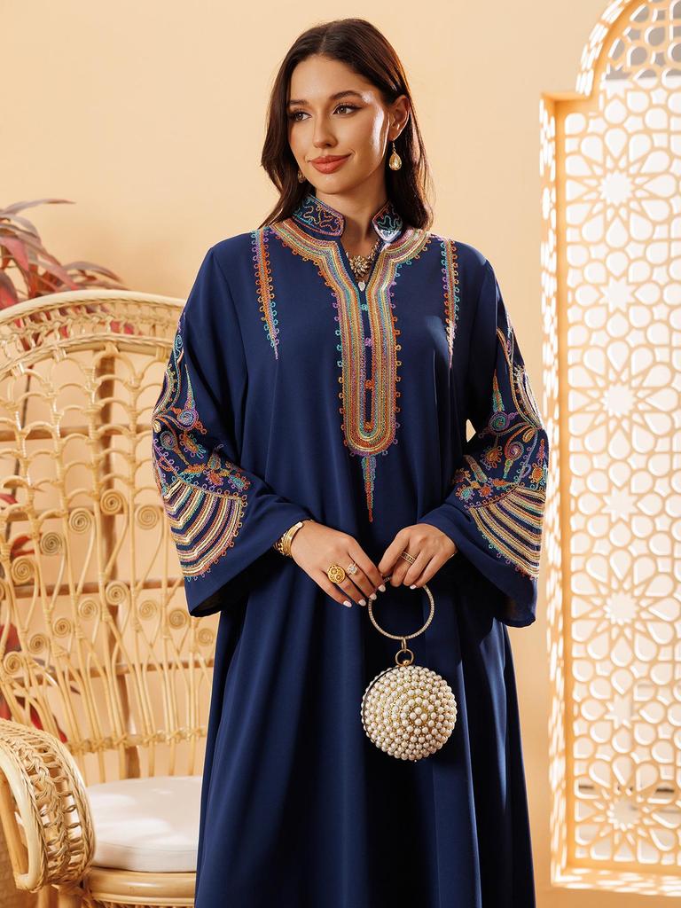 AB420 Middle East Women's Embroidered Cord Muslim Pullover Dress