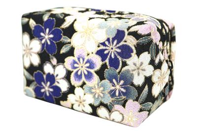 Uni Made in Futago Chirimen Japanisches Muster Ballonbeutel Blüte Marineblau (0110-6) Seni, Japan, [Kirschblüten-Design, Blau]