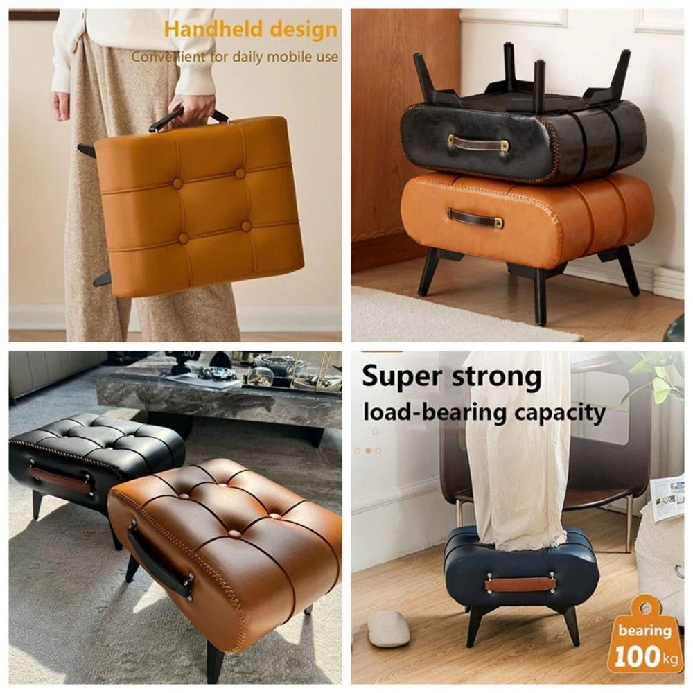 

PU Leather Stool Chair Space Saving Shoe Changing Stool New Foot Stool Garden коричневий