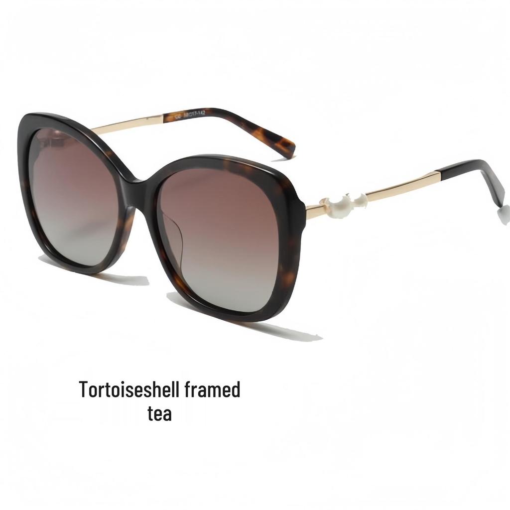 Jennie Style Polarized Square Frame Sunglasses with Pearl Accents