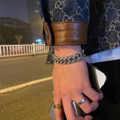 Diamond-encrusted Cuban Chain Bracelet Men's and Women's Tide Hip-hop Dance Bracelet Cold Wind Jewelry