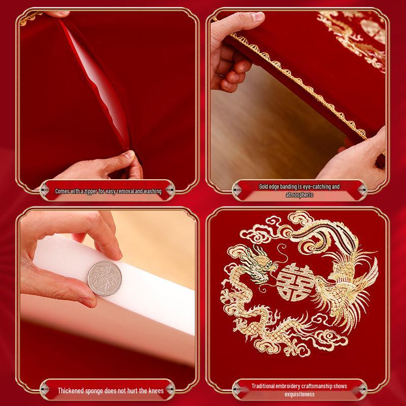 Red Double Happiness Wedding Ceremony Kneeling Cushions Set for Bride – Perfect for Tea Ceremony and Special Occasions