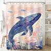 Whale Bathing Blue Shower Curtain for Bathroom Decor Coral Sea Life Print, Polyester Fabric Waterproof 3D Printing Shower Curtai