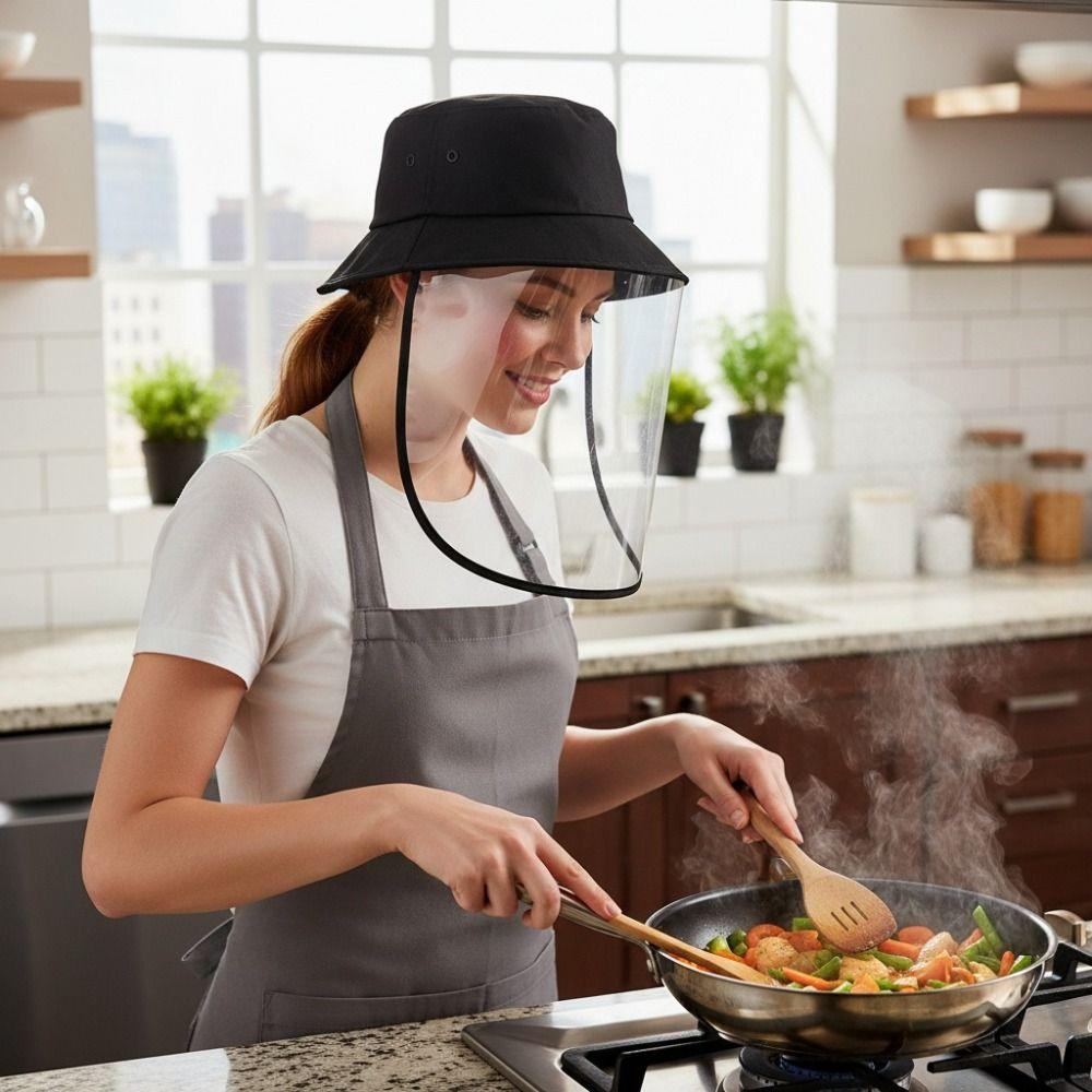 Full-Face Kitchen Oil Splatter Proof Mask Detachable Waterproof Cooking Protection Mask Hat Transparent Anti-Fog