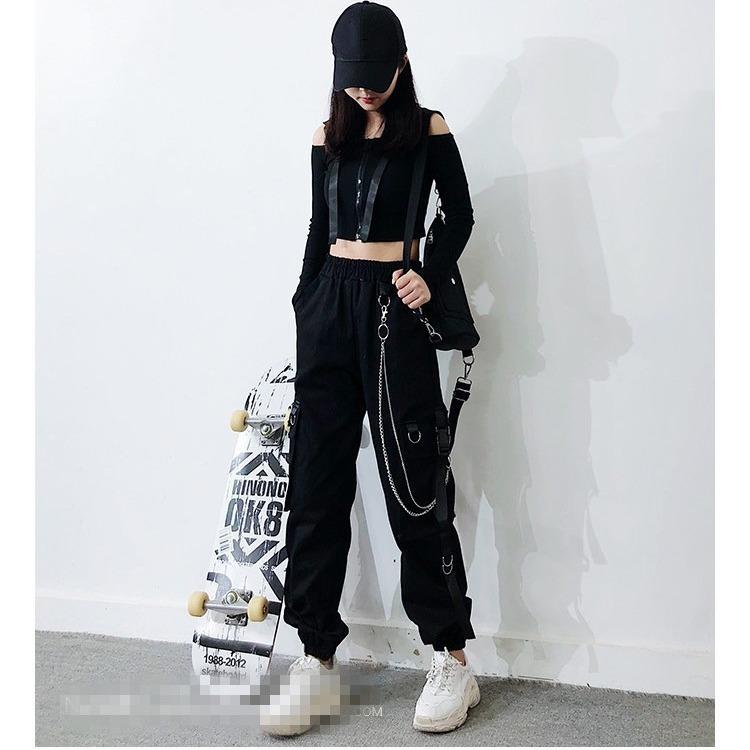 Tie Chain Overalls Women's Hip Hop Trendy Ins Straight Loose Bf Harlan Spring and Autumn Pants Schoolgirl Looking Thin