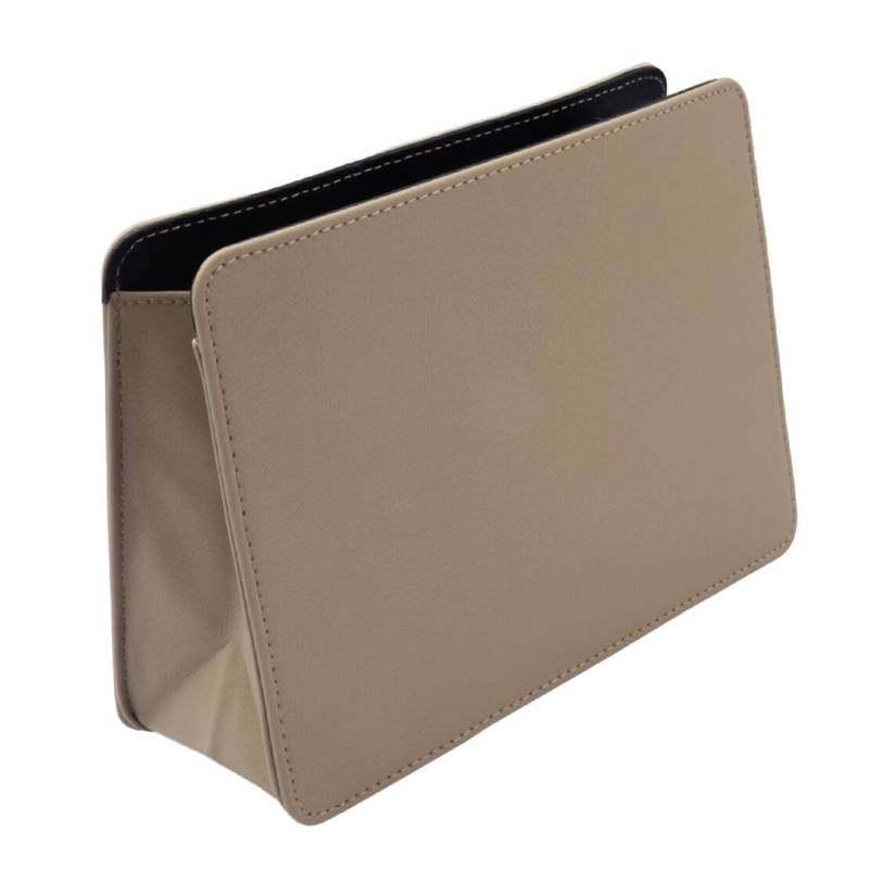 Car Truck Portable Trash Can Garbage Rubbish Bin Hanging Storage Bag Organizer Case Holder Accessories Beige PU Leather