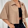Camicia da Donna con Collo a Revers Manica Corta Top Corti Tipo Monopetto Casual con Tasca a Toppa