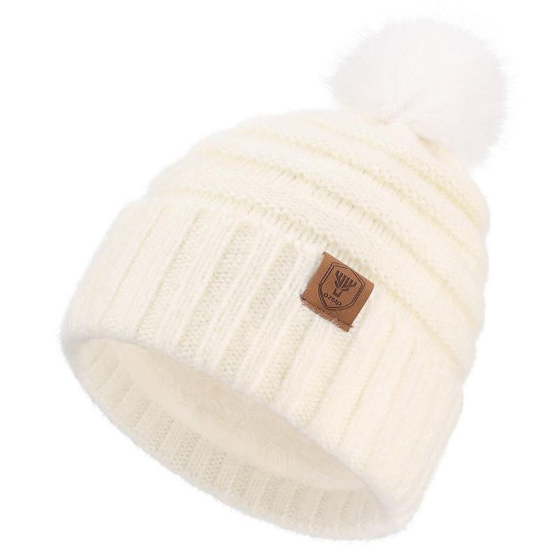 Womens Winter Knit Beanie Hat With Fuzzy Pom Warm Thick Acrylic Cap Cold Weather Outdoor Casual Wear