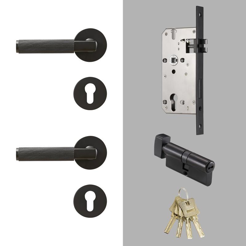 Dooroom Drehknauf Gerändeltes Messing Türschloss-Set Modernes Interieur Schlafzimmer Badezimmer Holztür Drückergarnitur Dummy Privacy Durchgangsschloss