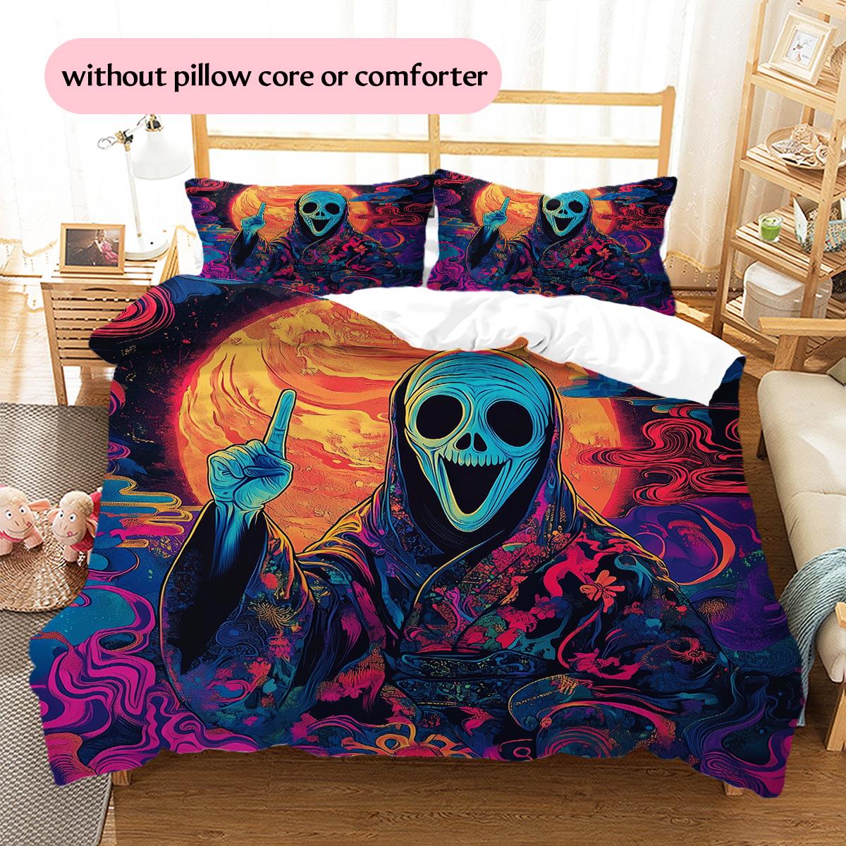 

Screaming Skull Pattern Bedding Quilt Set Quilt Cover Pillowcase Home Decoration Gift (1 * duvet cover + 2 * pillowcase, without core) 135x200cm