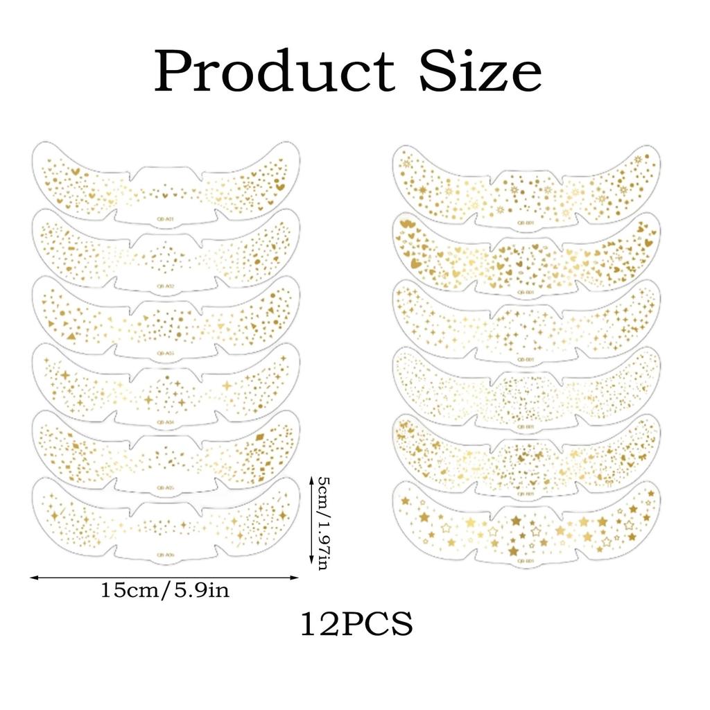 2 Packs Face Glitter, 12 Pcs Tattoo Stickers Women, Golden Freckle Face Stickers, Waterproof Cosmetics For Music Festivals And Beach Days, 15x5 Cm