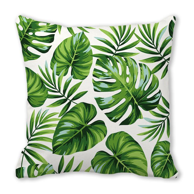 Watercolor tropical green leaf banana leaf Digital printing short plush pillow covers for sofa office cushion cover home goods